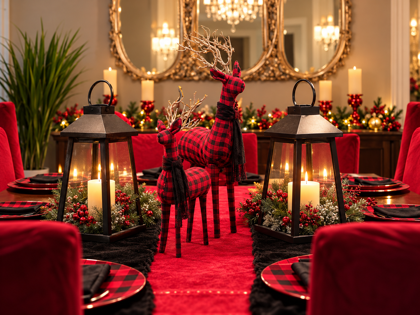 Cozy buffalo plaid holiday tablescape