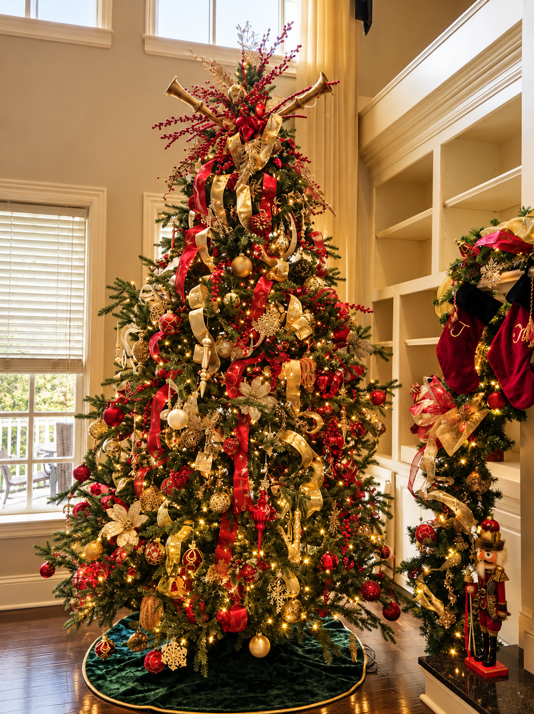 Luxurious red and gold Christmas tree